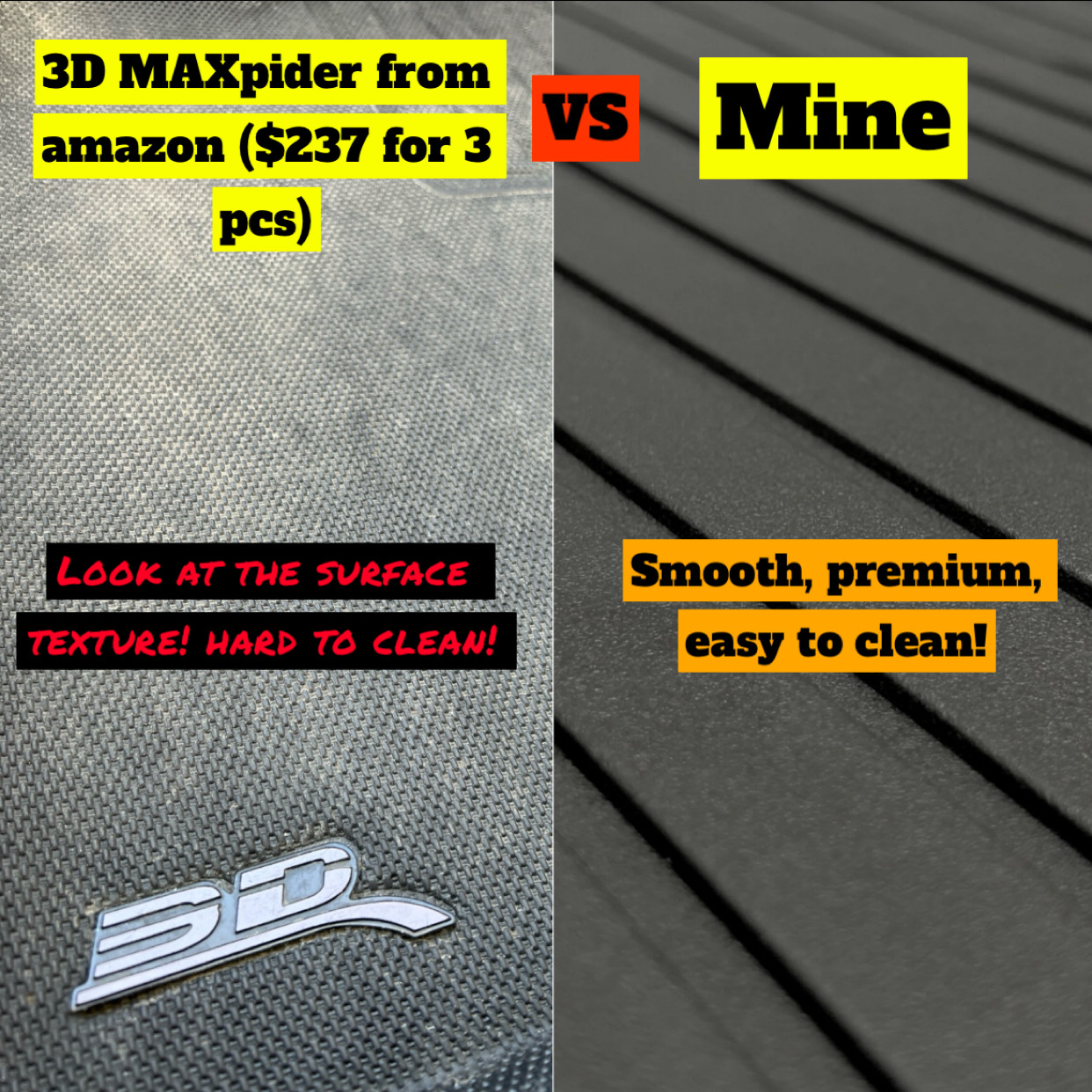 Side-by-side surface comparison: textured mat on the left and my smooth TPE mat on the right